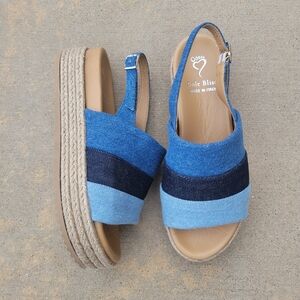 Sole Bliss Bertie Denim Multi Espadrille Sandals Size 9/40